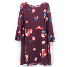 Old Navy Fit & Flare Dress Size XXL Wine Red  Floral 3/4 Sleeve Office Work Boho