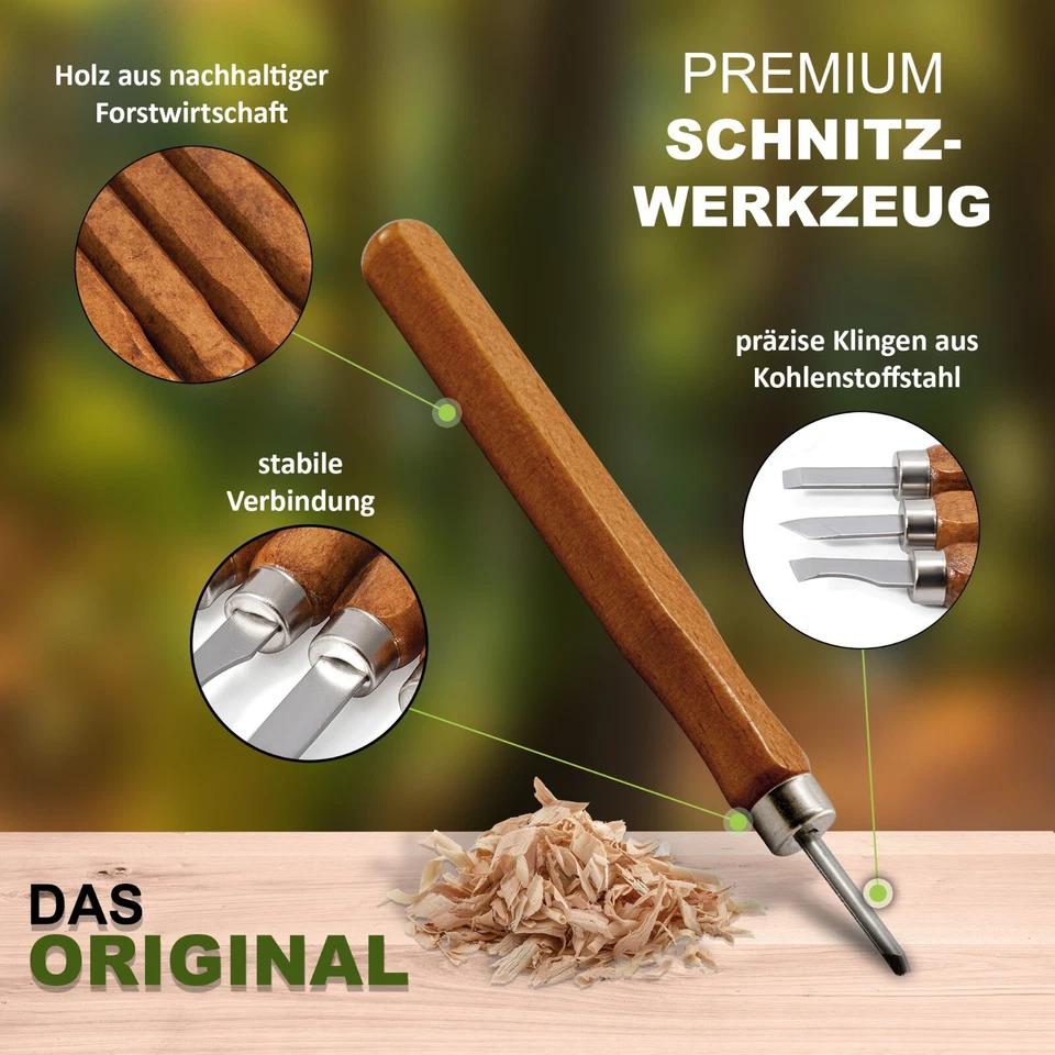 HOLZWURM Schnitzwerkzeug-Set 12-tlg inkl. Anleitung - Bild 3 von 4