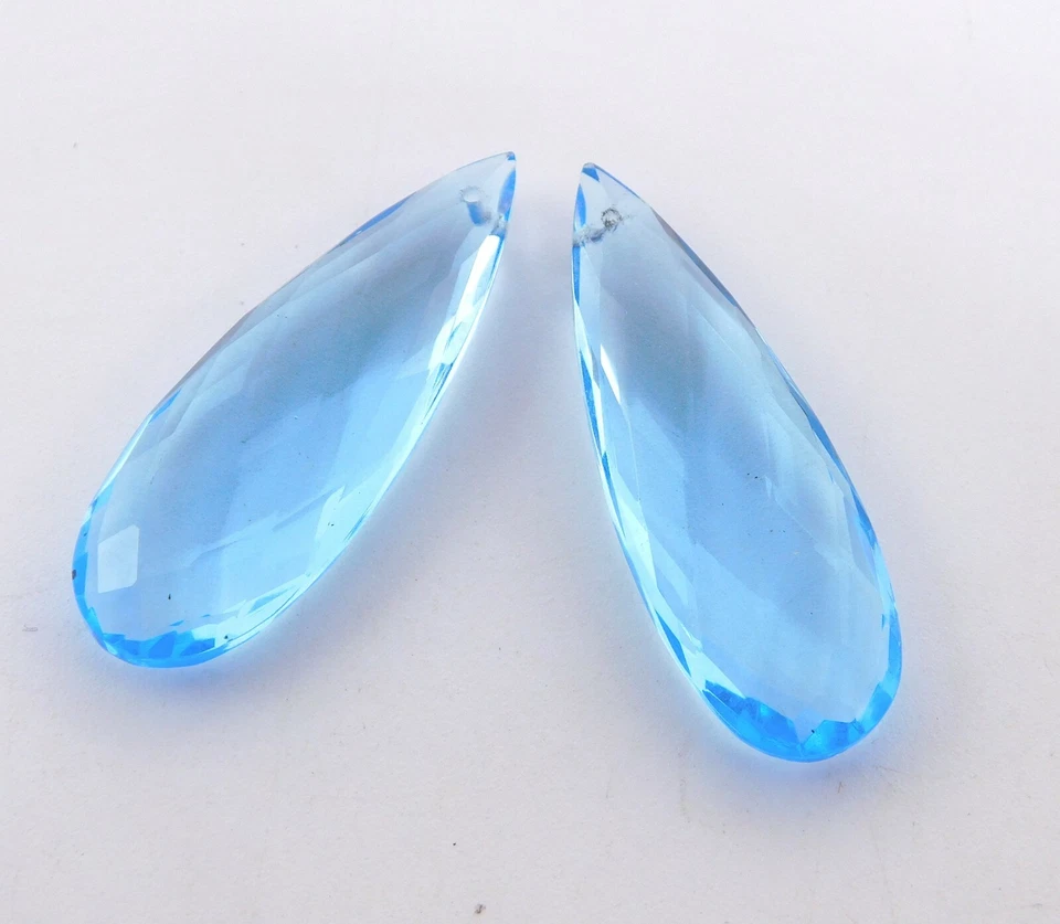 36.5 Cts 1 Pair Blue Topaz Briolette Cut Drops Loose Gemstone 12X35 MM P-1323 - Image 2 of 2
