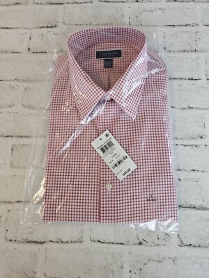 Men's Size Large Club Room Regular Fit Check Dress Shirt In Red-NWT