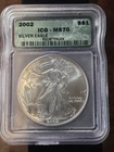 2002 American Eagle Walking Liberty Silver Dollar Coin - 1oz ICG MS70