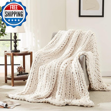 Chunky Knit Blanket Throw,Soft Chenille Yarn Throw Blanket 50X60  Handmade Cable
