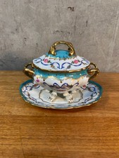 Pillivuyt Paris Rehausse Maiy Tureen w Lid & Platter Turquoise Gold