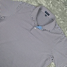 Peter Millar Polo Shirt Mens Size XL Blue Striped Crown Crafted Short Sleeve