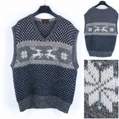 Mens BOGNER Jumper Vest Large Size US 44 Grey Deer Vintage Pullover Waistcoat