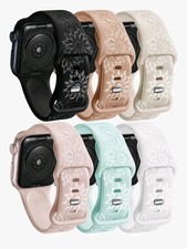 Flower Engraved Bands Compatible Apple Watch Band Silicone Floral Reflective...