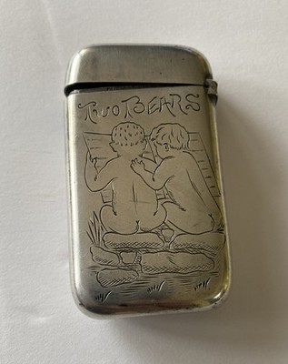 Antique Match Safe Vesta Pairpoint Acid Etched Two Bears Humorous Clever