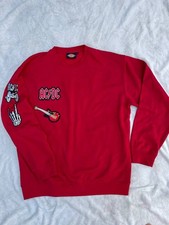 Dickies Mens XL Red Custom AC/DC Rock Band Embroidered Patches Sweatshirt Jumper
