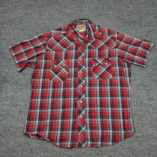 Wrangler Shirt Mens XL Red Plaid Western Pearl Snap Short Sleeve Casual