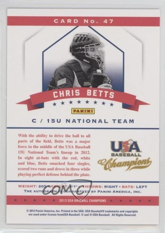 2013 Panini USA Baseball Champions Mirror Red Ink /25 Chris Betts #47 Auto - Image 2 of 2