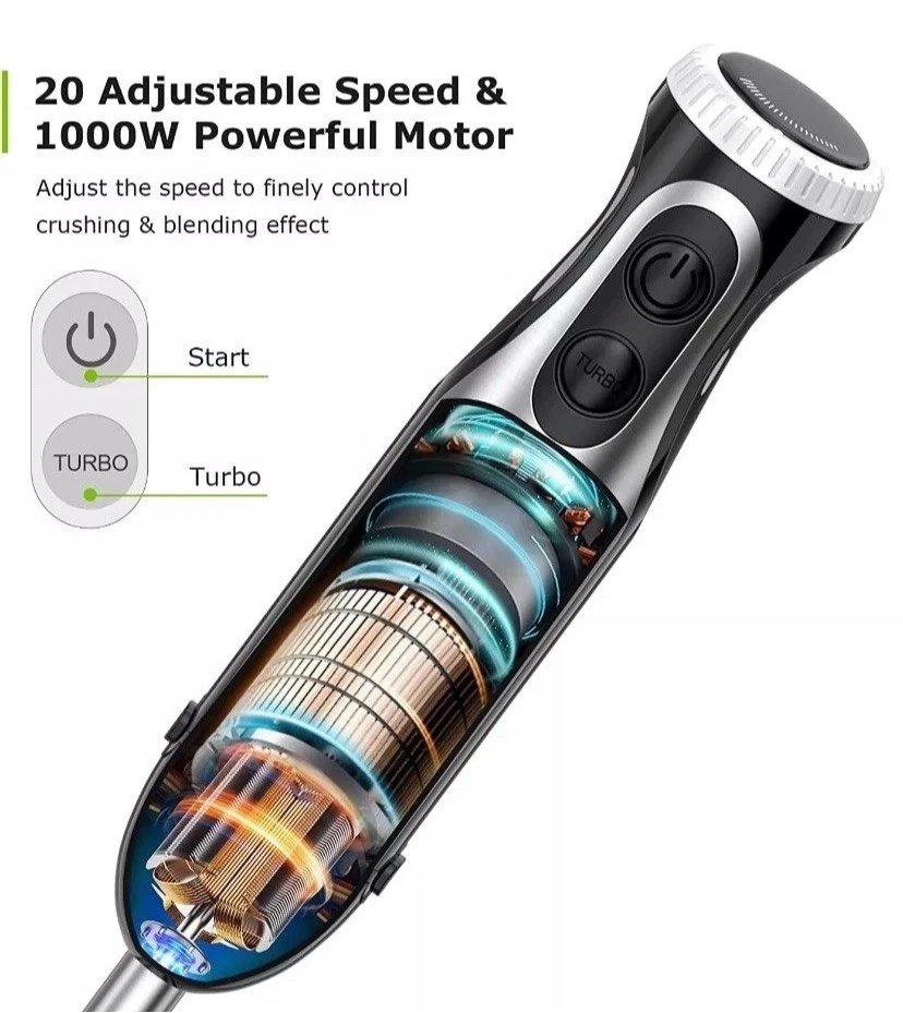 Frullatore ad Immersione 4in1 Lame Acciaio 1800W  Velocita Sbattitore Tritatutto - Immagine 2 di 4