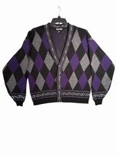 Vintage Expressions International Grandpa Sweater Cardigan Purple Black L