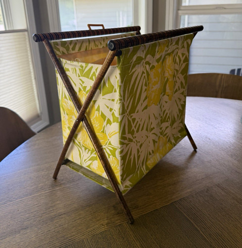 Vintage Green & White Floral Fabric knitting Tote with Interior Pockets