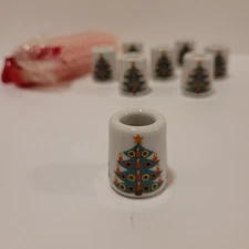 8 Vintage Mini Porcelain Christmas Tree Taper Candleholders Germany & 10 Candles