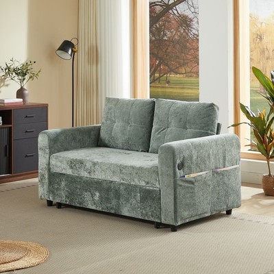 Chenille Sleeper Sofa Bed Loveseat Convertible w/ Pull Out Bed & USB Ports