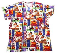 Peaches Uniforms Scrub Top Women's M Multi-color Halloween Print