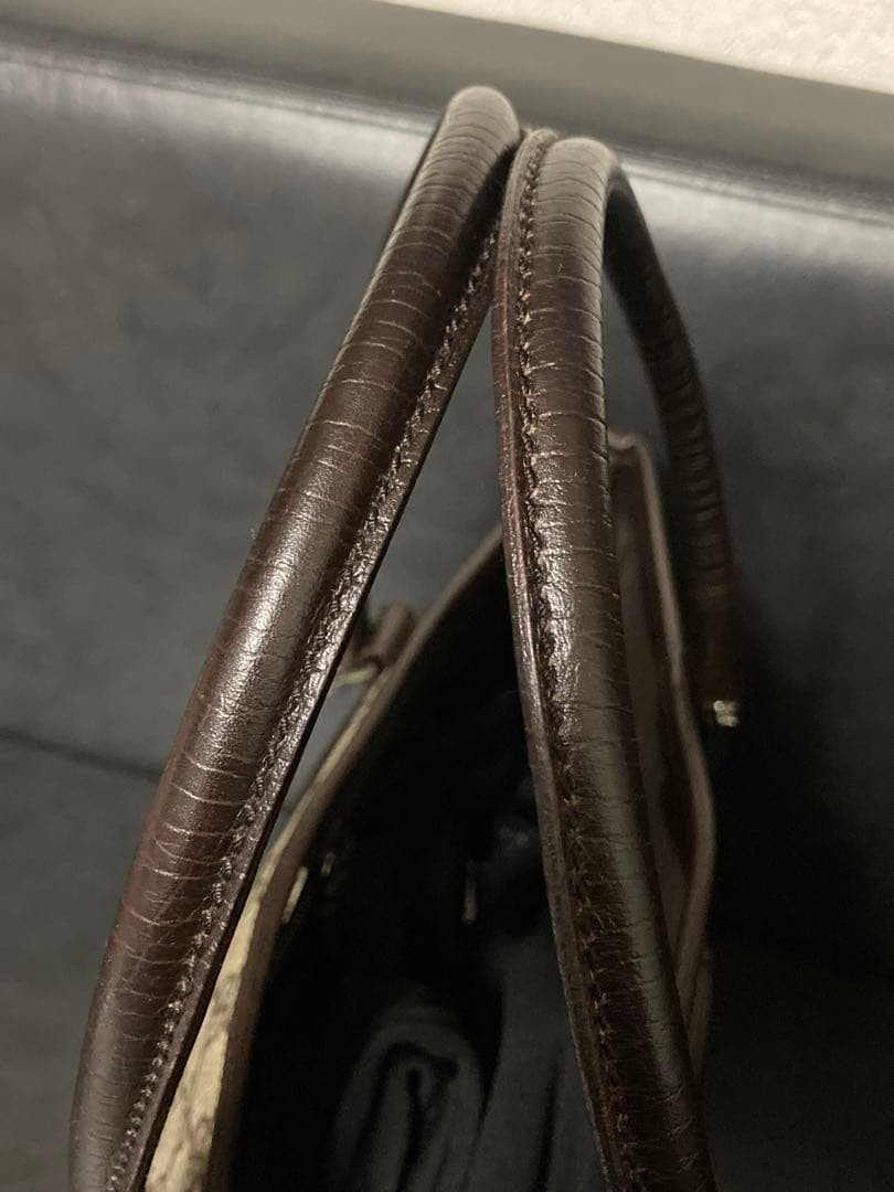 GUCCI GG PVC Tote Bag Gray Brown Leather Vintage Authentic Excellent Condition thumbnail 12