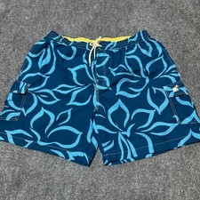 Caribbean Joe Board Shorts Mens XXL Blue Floral Lined Drawstring Pocket Swimwear