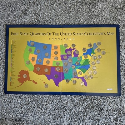 First state quarters Of The USA collectors map 1999-2008 Complete