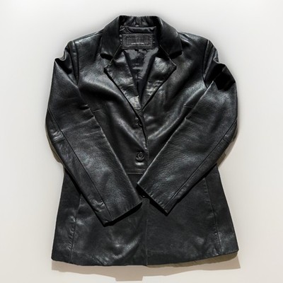 Vintage 90s Jones New York Black Genuine Leather Blazer Jacket