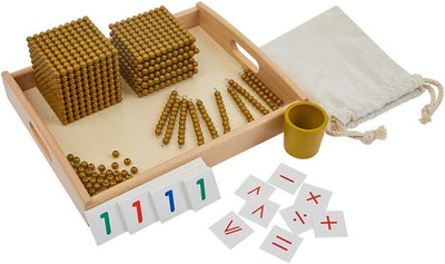 Montessori Math Golden Beads Bank Game Decimal System Thousand Cube Beech Toy Se