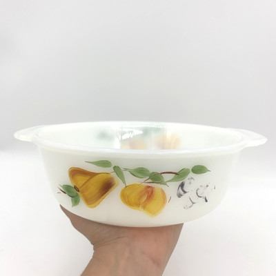 8  Fire King Round 1.5qt Casserole Dish Fruit Theme 447 USA Some Fading