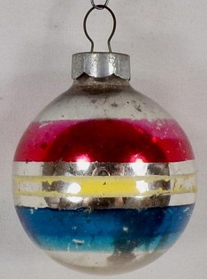 Franke Ornament Silver Ball Red Blue Yellow Stripes Small Vintage #26