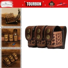 TOURBON Leather 3-in-1 Speed Loader Pouch Triple .22 .38 Revolver Cylinder Case