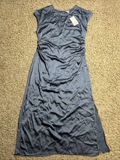 A New Day Women's M Short Sleeve Ruched Midi Shift Dress Solid Blue