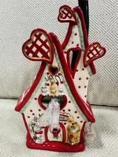 Blue Sky Clayworks LOVE CATS Tea Light Candle House NWT