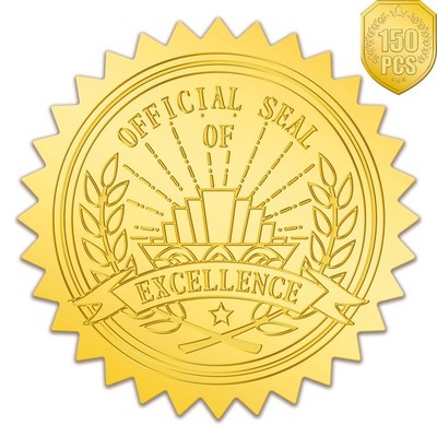 150 PCS Award Certificate Seals, Gold Foil Embossed Official Seal of Excellen...