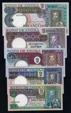 Portugal Angola COMPLETE  SET 20 + 50 + 100 + 500 + 1000 Escudos 1973 GEM UNC