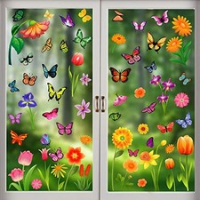 81 Pcs Summer Window Clings, Flower Butterfly Spring Window Stickers for Home