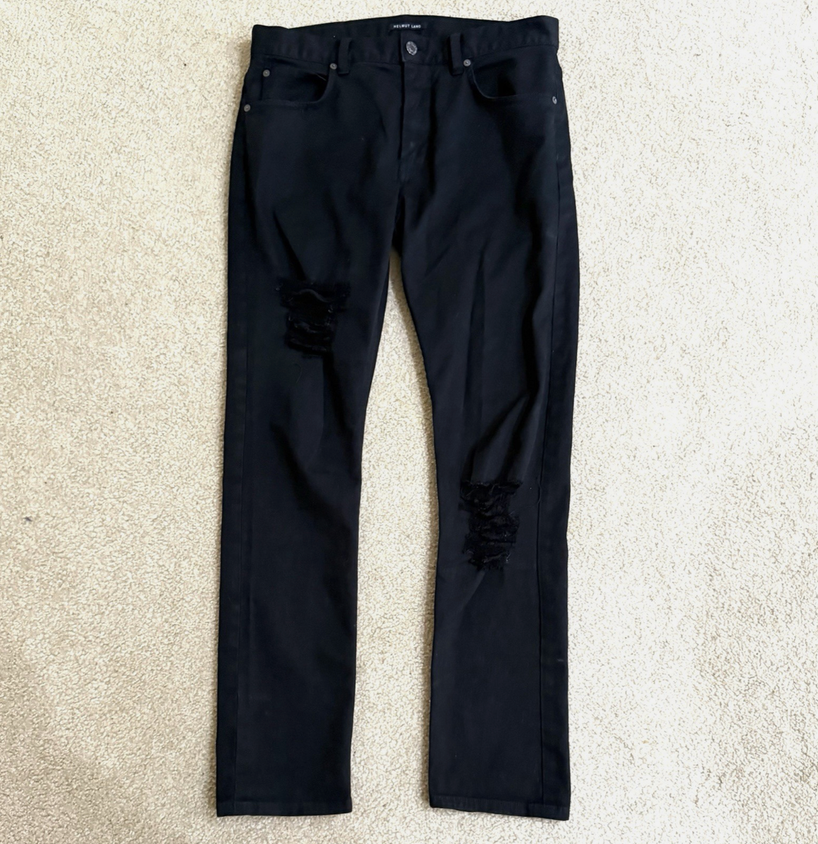 Helmut Lang Men's Black Denim Jeans Sz 31 Actual 34x31 Distressed