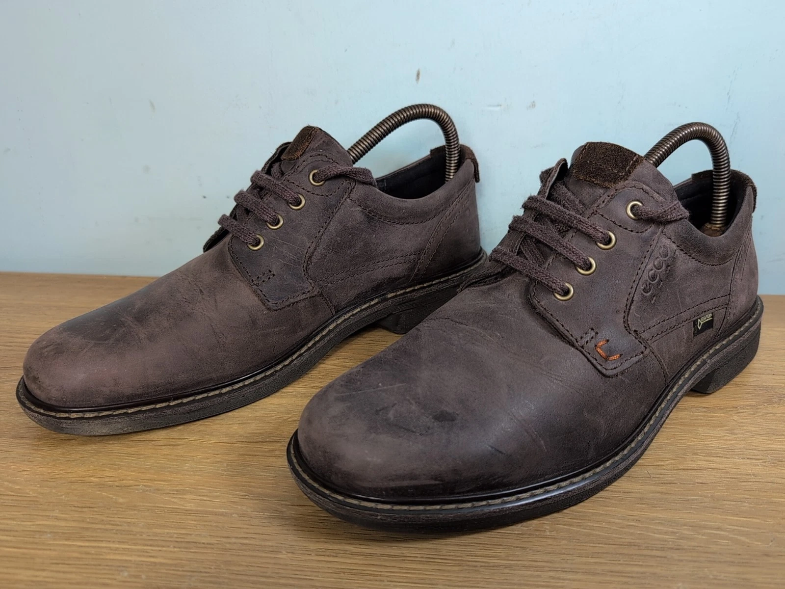 Scarpe stringate Ecco uomo Goretex casual in pelle marrone taglia UK 8 EU 42.