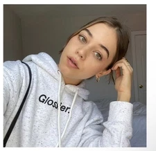 Glossier Makeup Hoodie Sweatshirt Size Medium Terrazzo Speckle Grey Logo Baggy