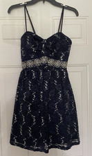 My Michelle Dress Fit and Flare Juniors Size 1 Navy Lace Homecoming/Formal EUC