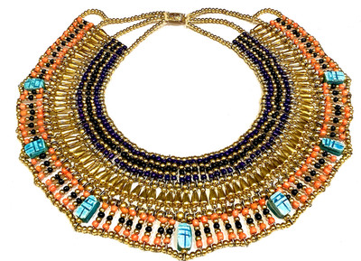 EGYPTIAN REVIVAL Huge Collar Necklace Vintage Big w/ FAIENCE SCARABS