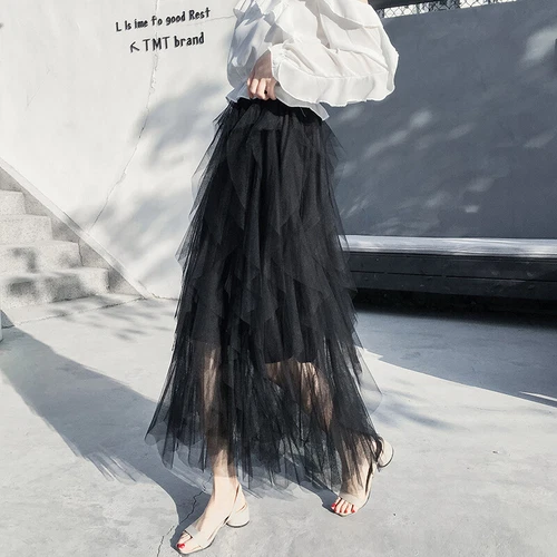 Sommer Damen Tüllrock Elegant Elastische Taille Fee Lang A-Linie Tutu Röcke - Bild 17 von 39