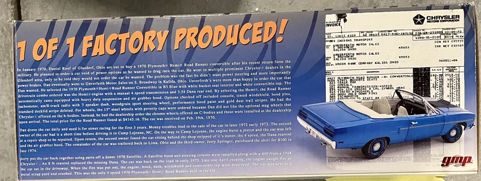 1970 Plymouth Roadrunner Convertible 1:18 GMP Brand New - Image 4 of 4