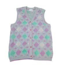 Devon VTG Argyle Vest Button Up Sleeveless Sweater READ DESCRIPTION