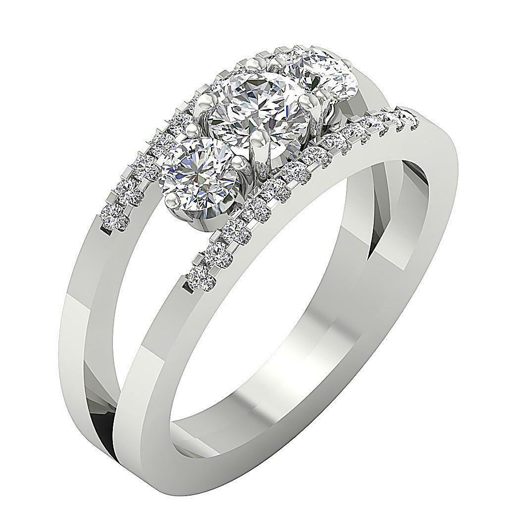 3-Stone Pear Shaped Halo Diamond Ring 1.14Cttw 14K White Gold