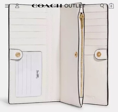 Coach New C8714 Light Khaki Signature Chalk Leather Slim Zip