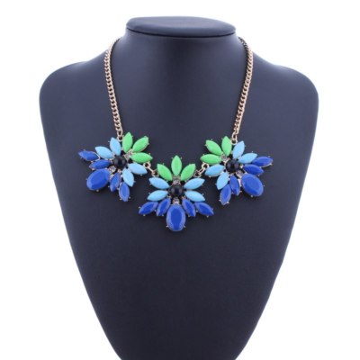 NEW Blue Green Crystal Flower Bib Collar Acrylic Necklace 18'' US