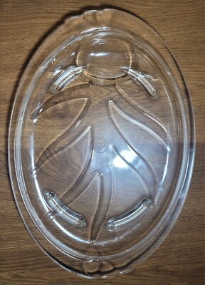 Vintage Pyrex Clear Glass Tree of Life Design 15'' Serving Platter w/Drip Well