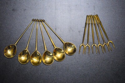 Brass Medieval Cutlery Set Viking Cutlery Spoon Fork Set of 6 pcs Christmas Gift