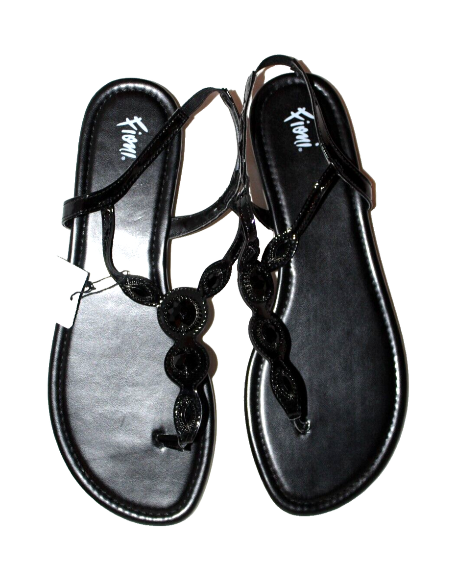 Fioni Women's Palace Black or Silver Thong Jeweled Open-Toe Ankle