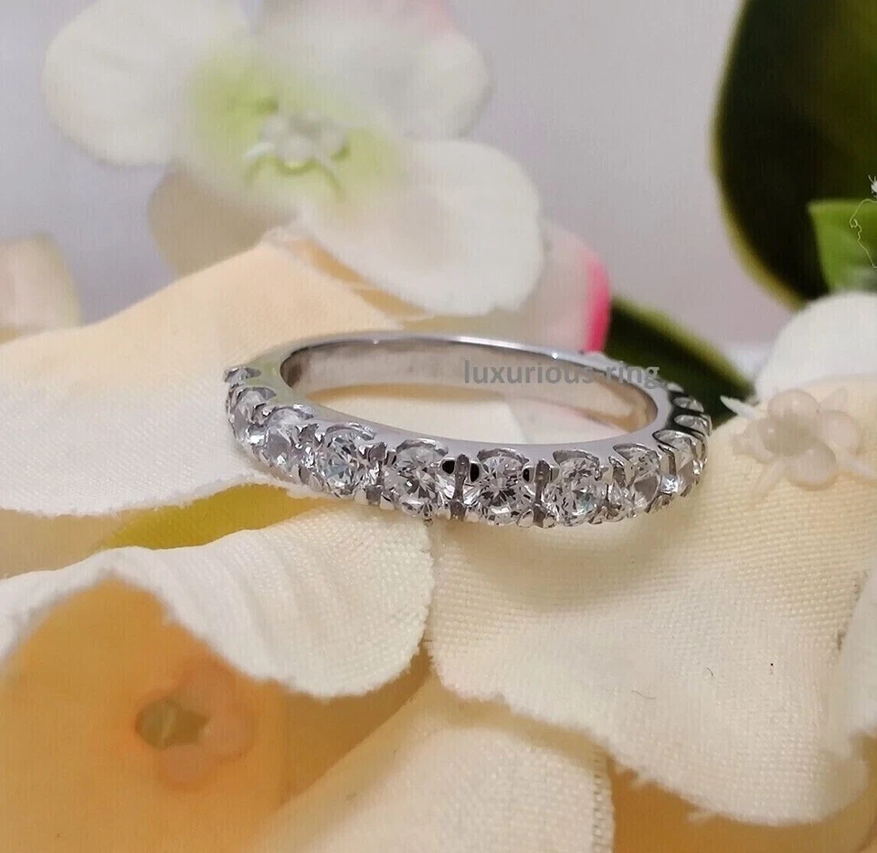 2.50 MM Colorless Round Cut CZ Half Eternity Ring Band 14K Solid White Gold Band - Image 2 of 4