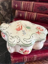 Boite Faïence Peinte Art Nouveau Fleurs Antique Box