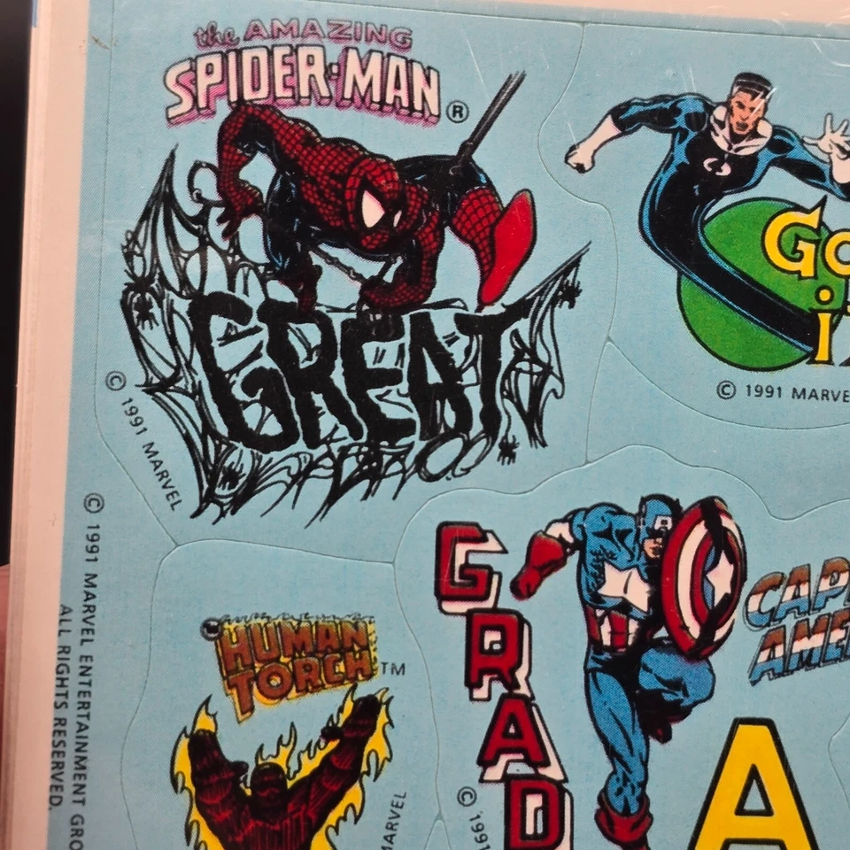 De colección 1991 Marvel Super Heroes Nuevo con Etiquetas Calcomanías Valores Sello Sin Abrir Paquete de 5 hojas Foto 2 de 4